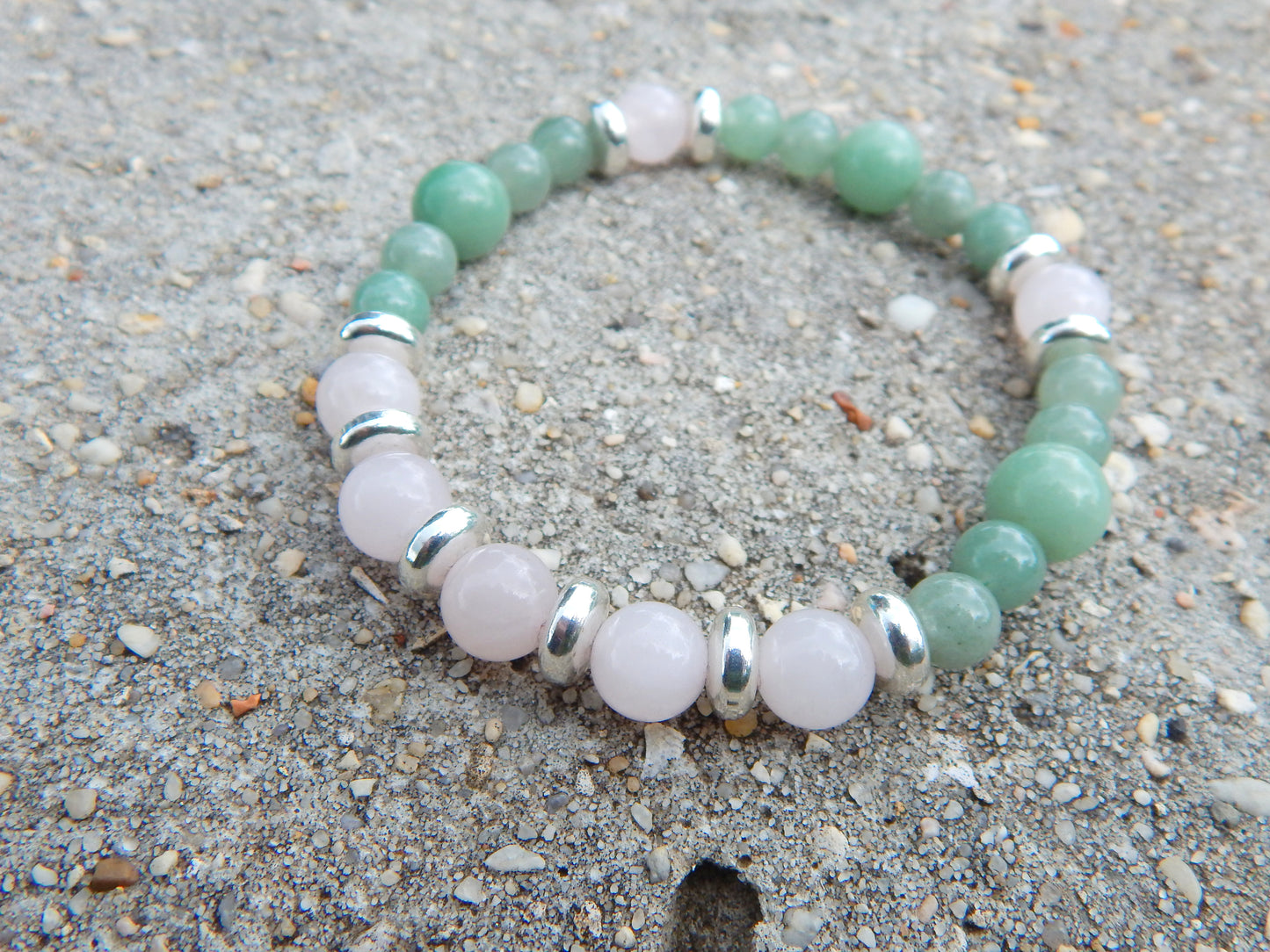 Green aventurine and rose quartz stretch bracelet