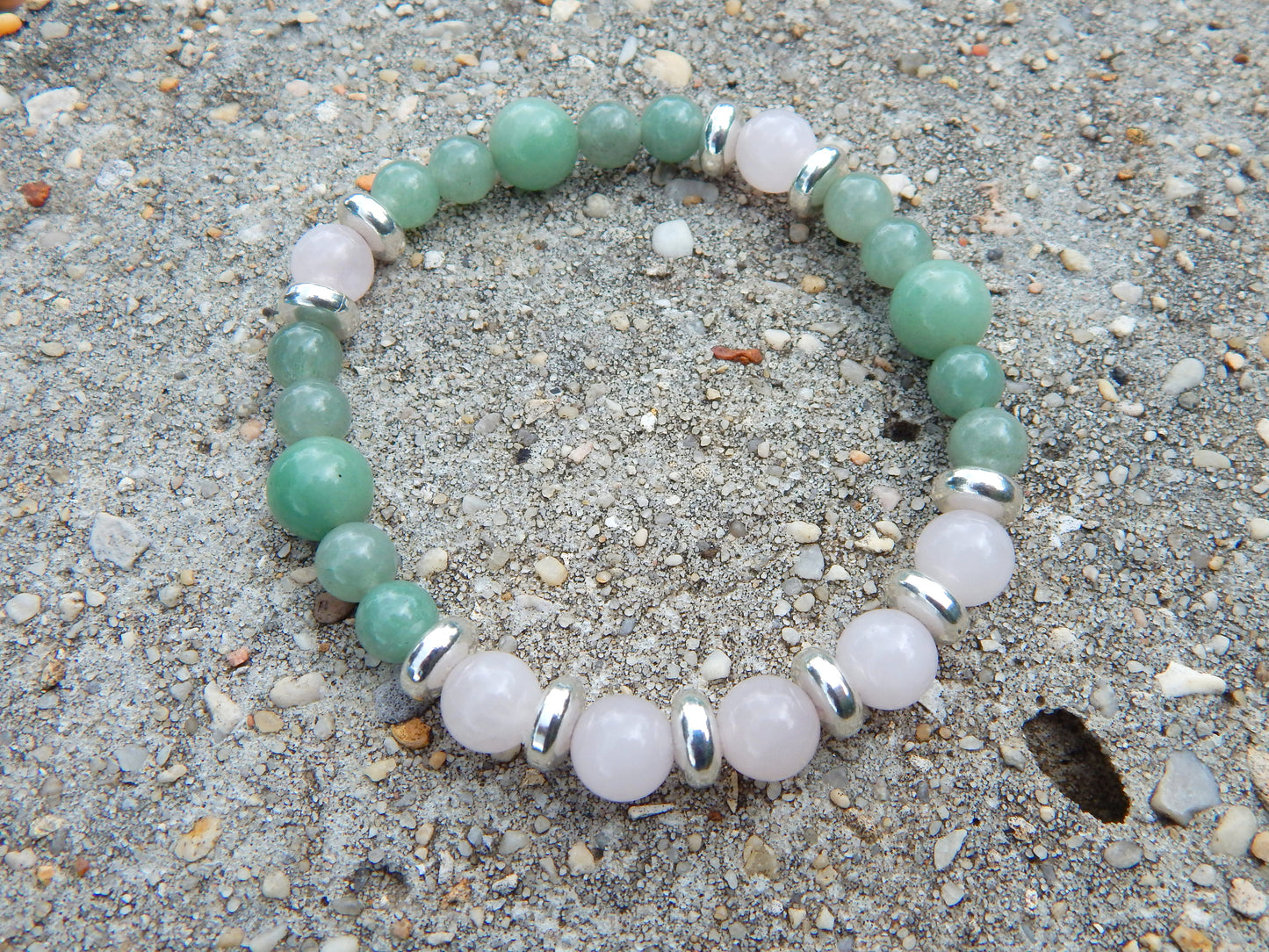 Green aventurine and rose quartz stretch bracelet