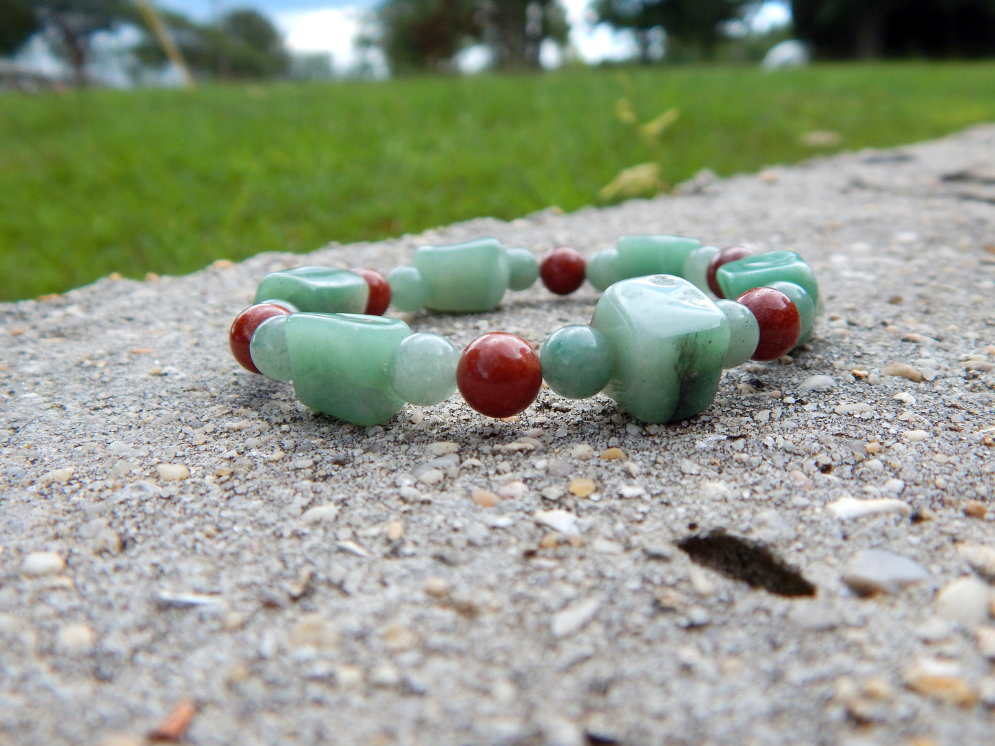 Green aventurine and red jasper stretch bracelet