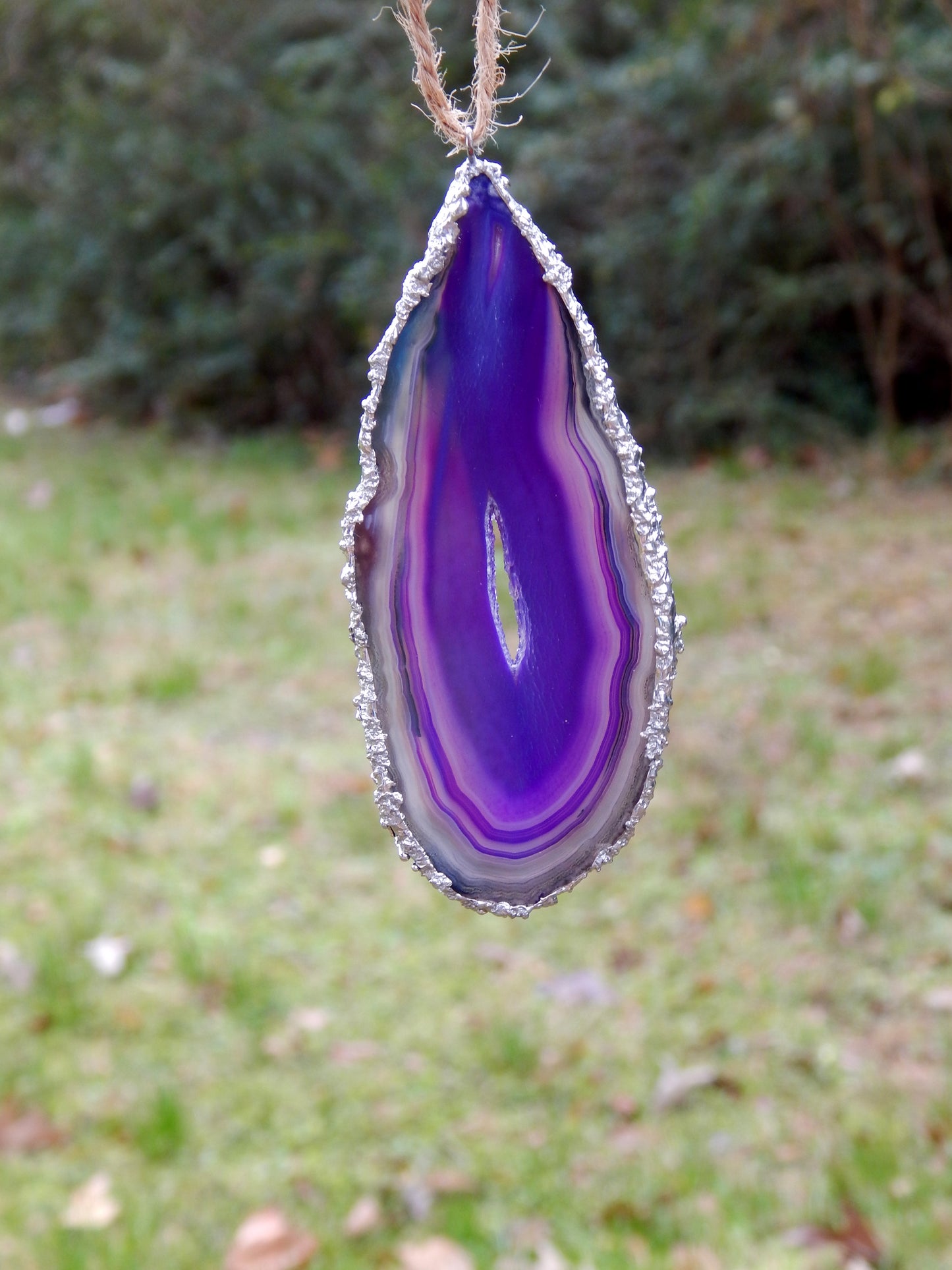 Purple agate slice suncatcher