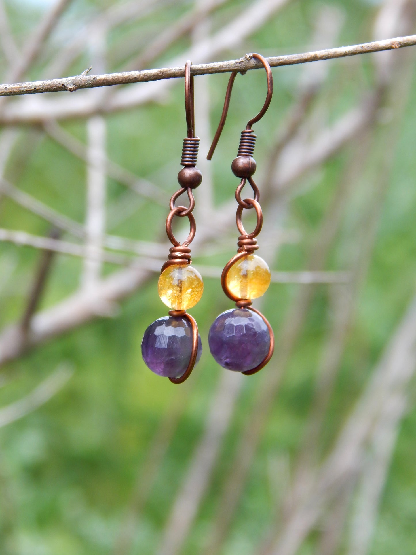 Amethyst and citrine copper earrings
