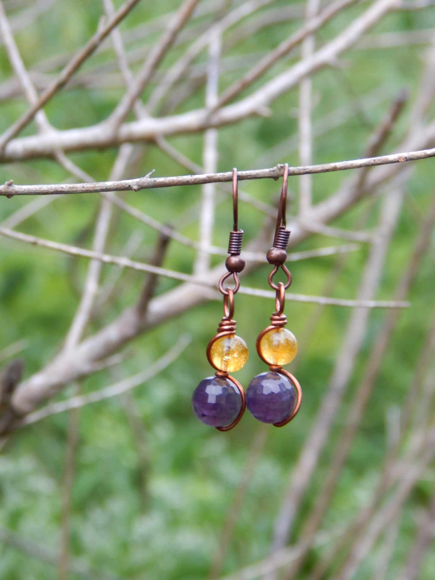 Amethyst and citrine copper earrings