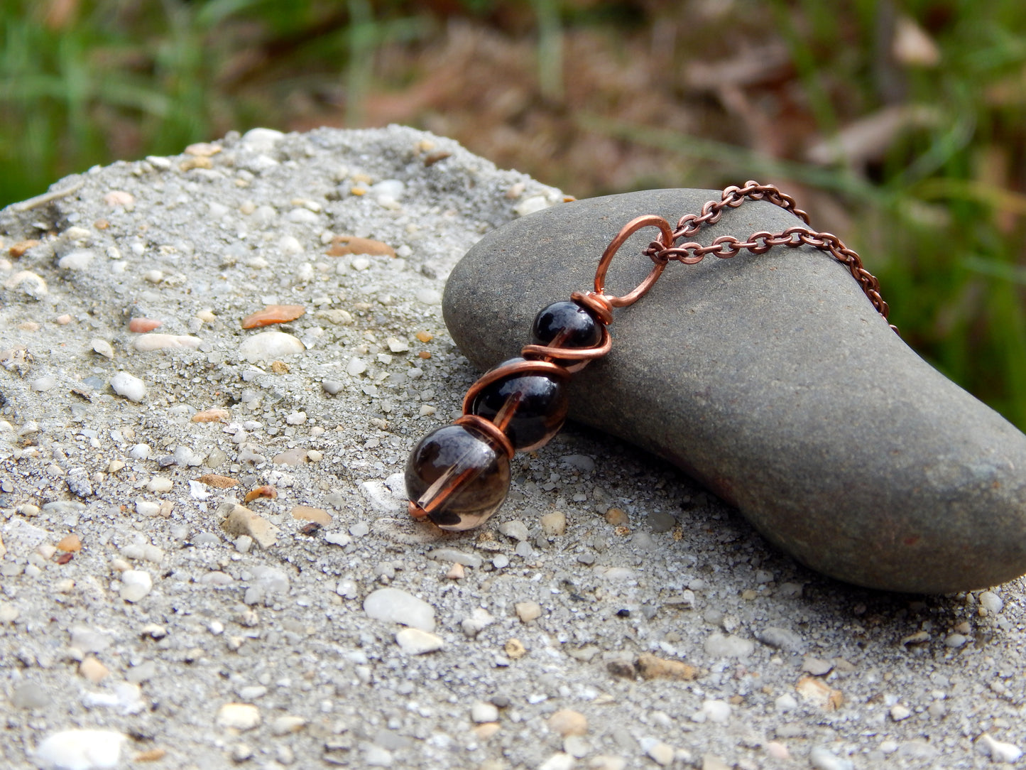 Smoky quartz and copper pendant