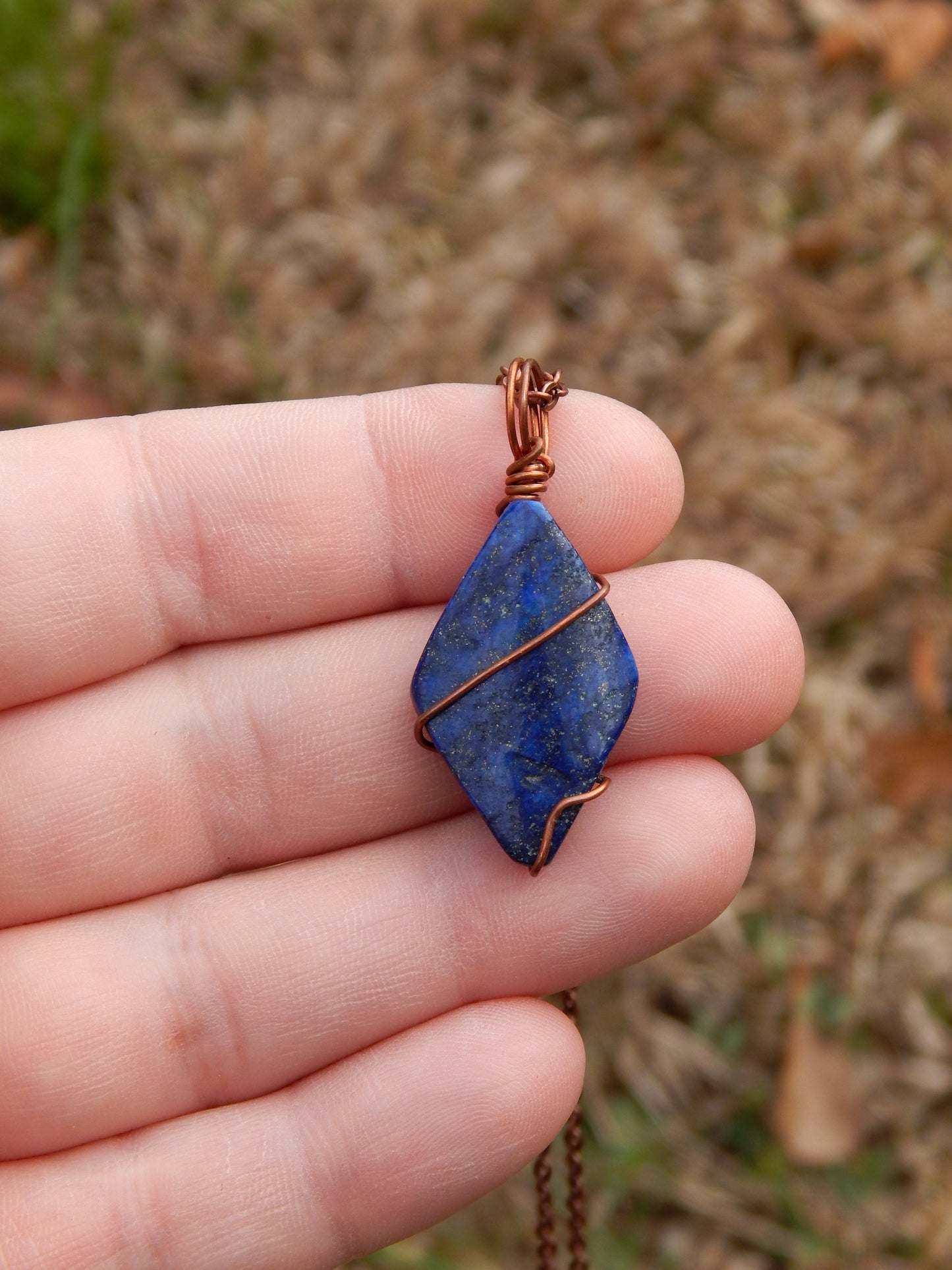 Lapis lazuli and copper pendant