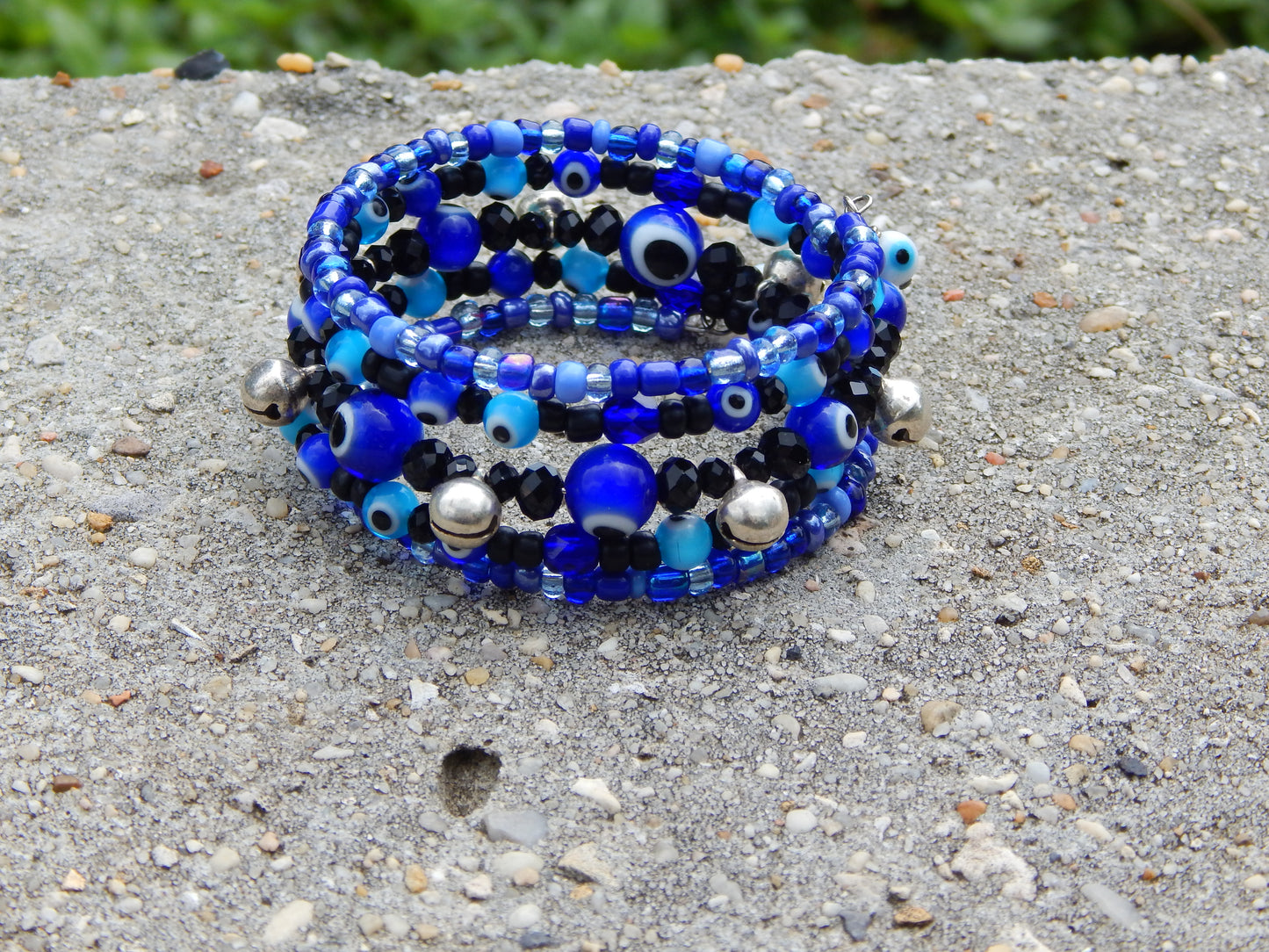 Blue evil eye memory wire bracelet