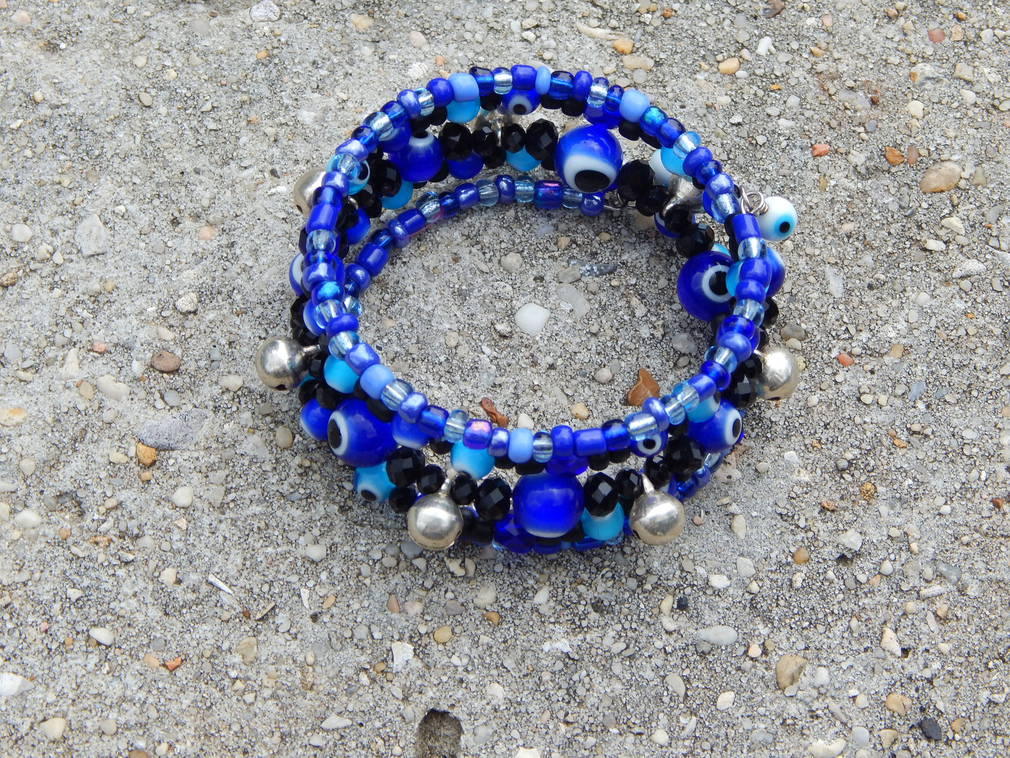 Blue evil eye memory wire bracelet
