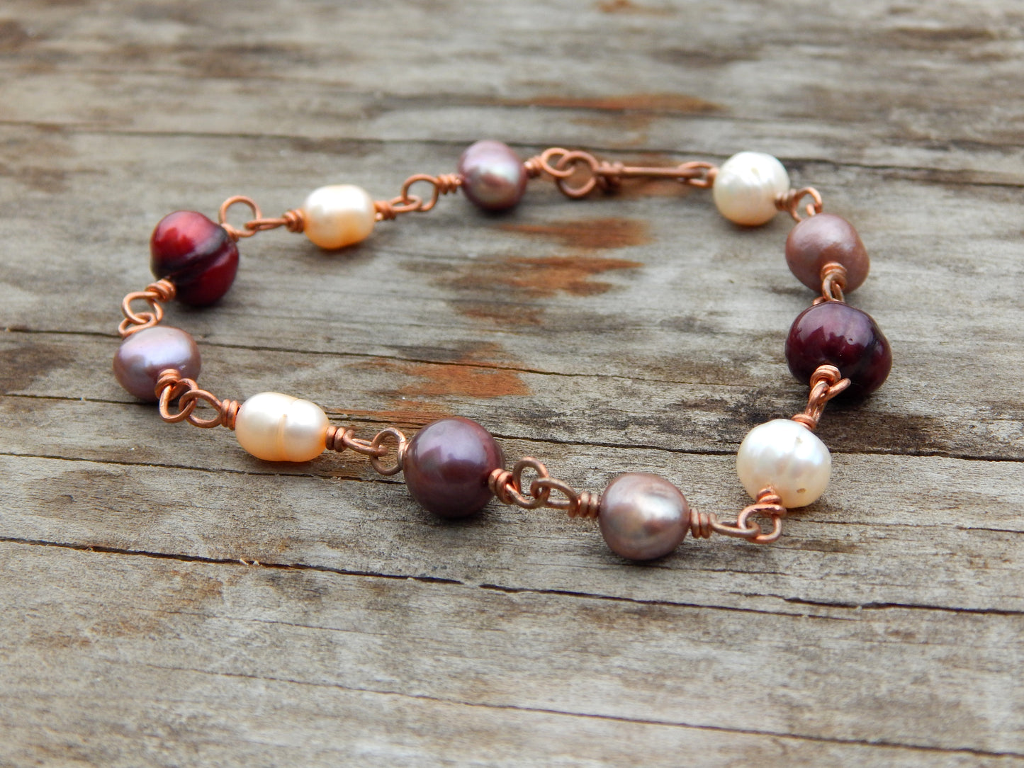 Wire wrapped freshwater pearl bracelet