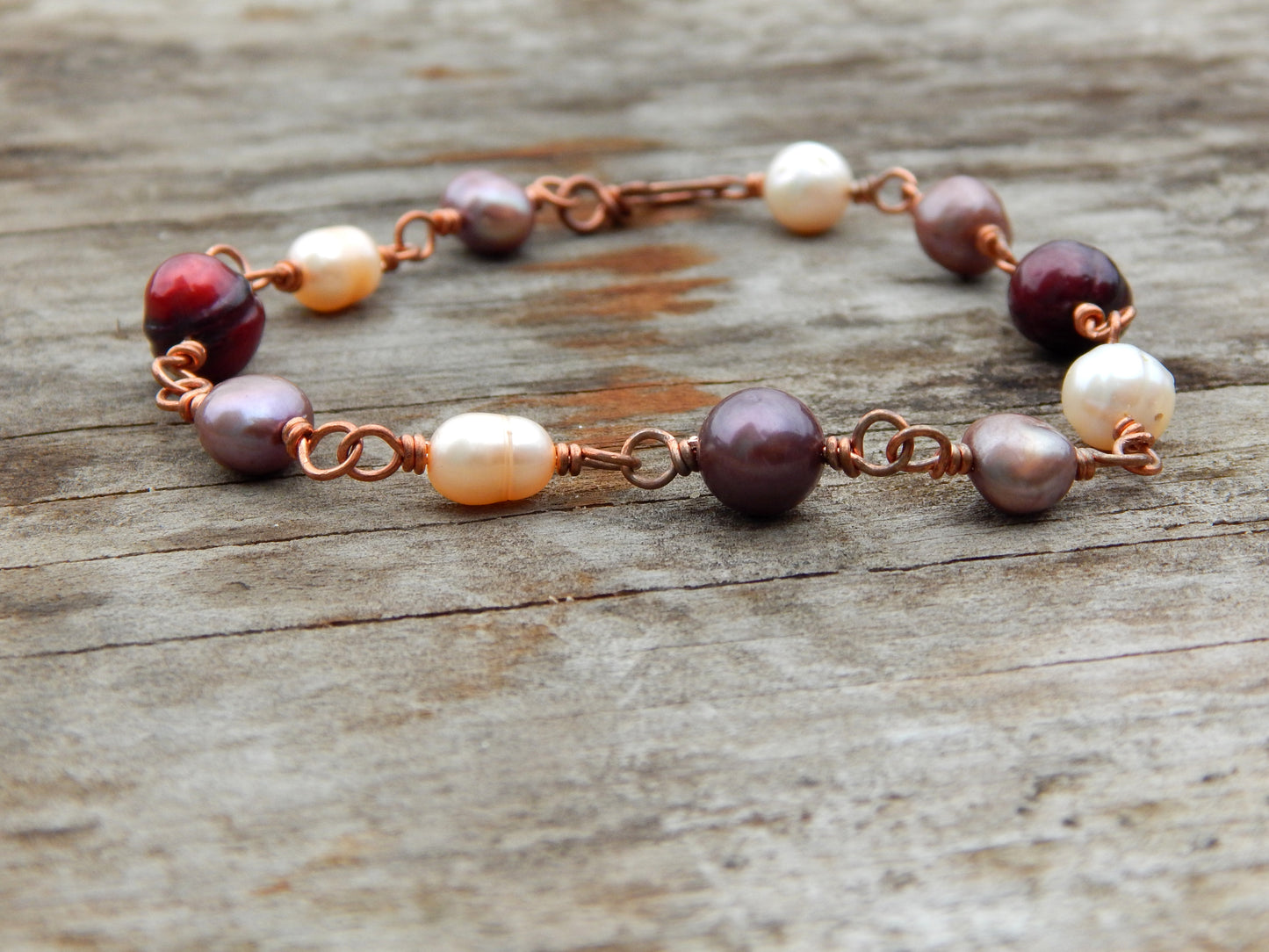 Wire wrapped freshwater pearl bracelet