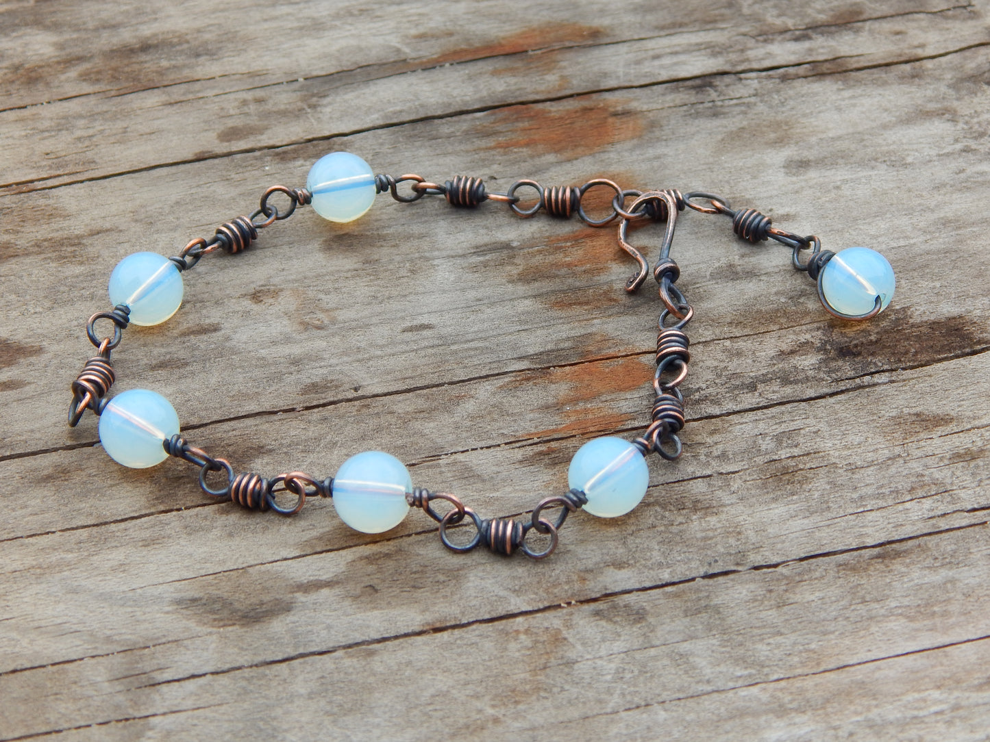 Copper and opalite wire wrapped bracelet