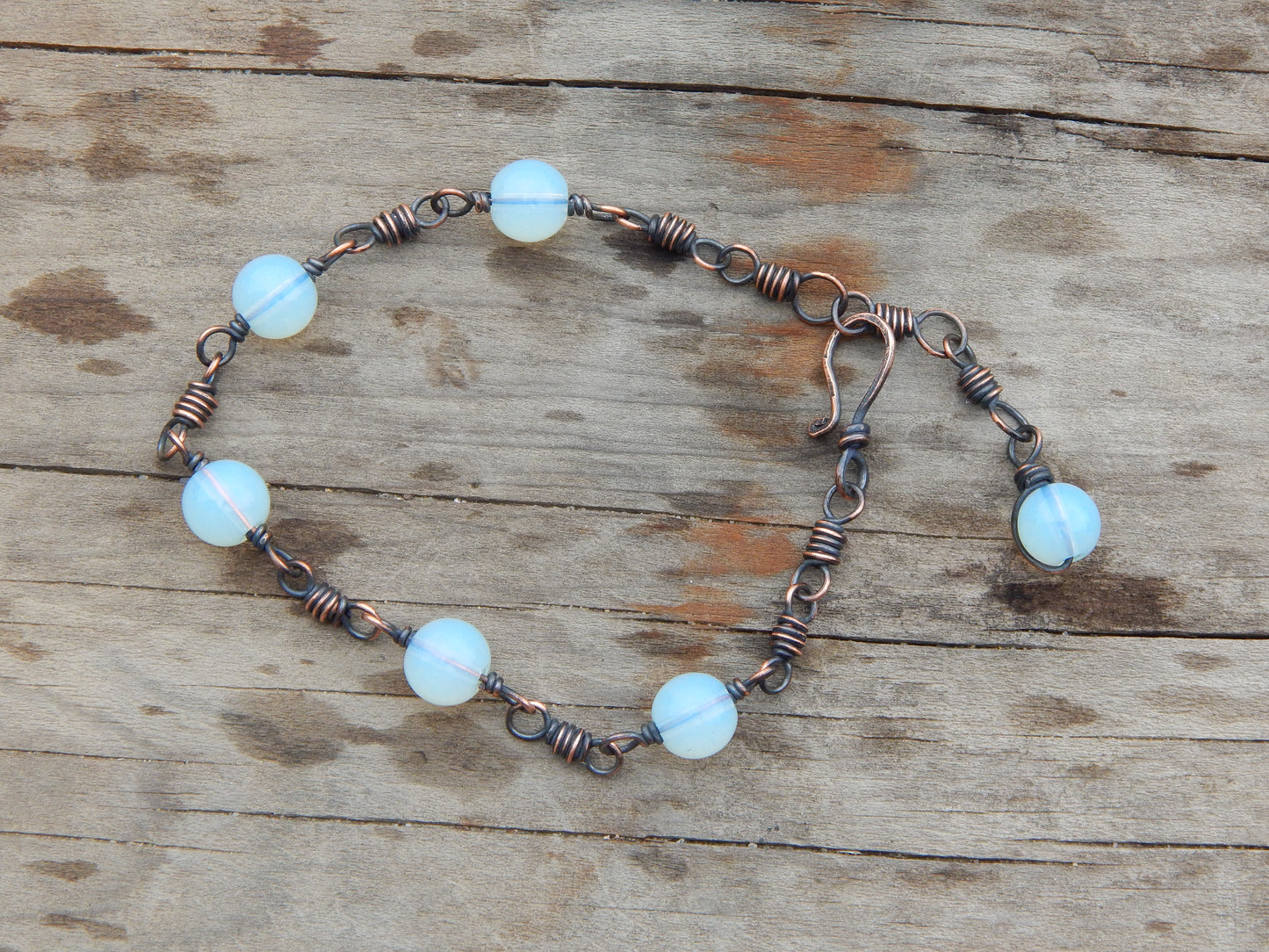 Copper and opalite wire wrapped bracelet