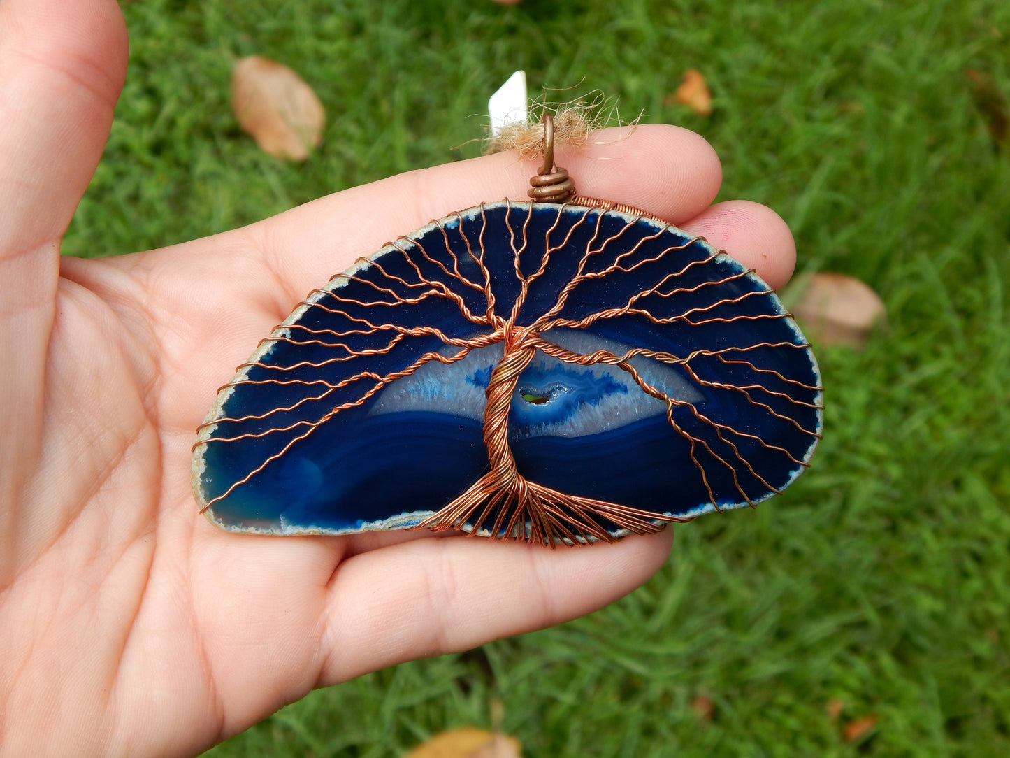 Cobalt blue agate tree of life suncatcher