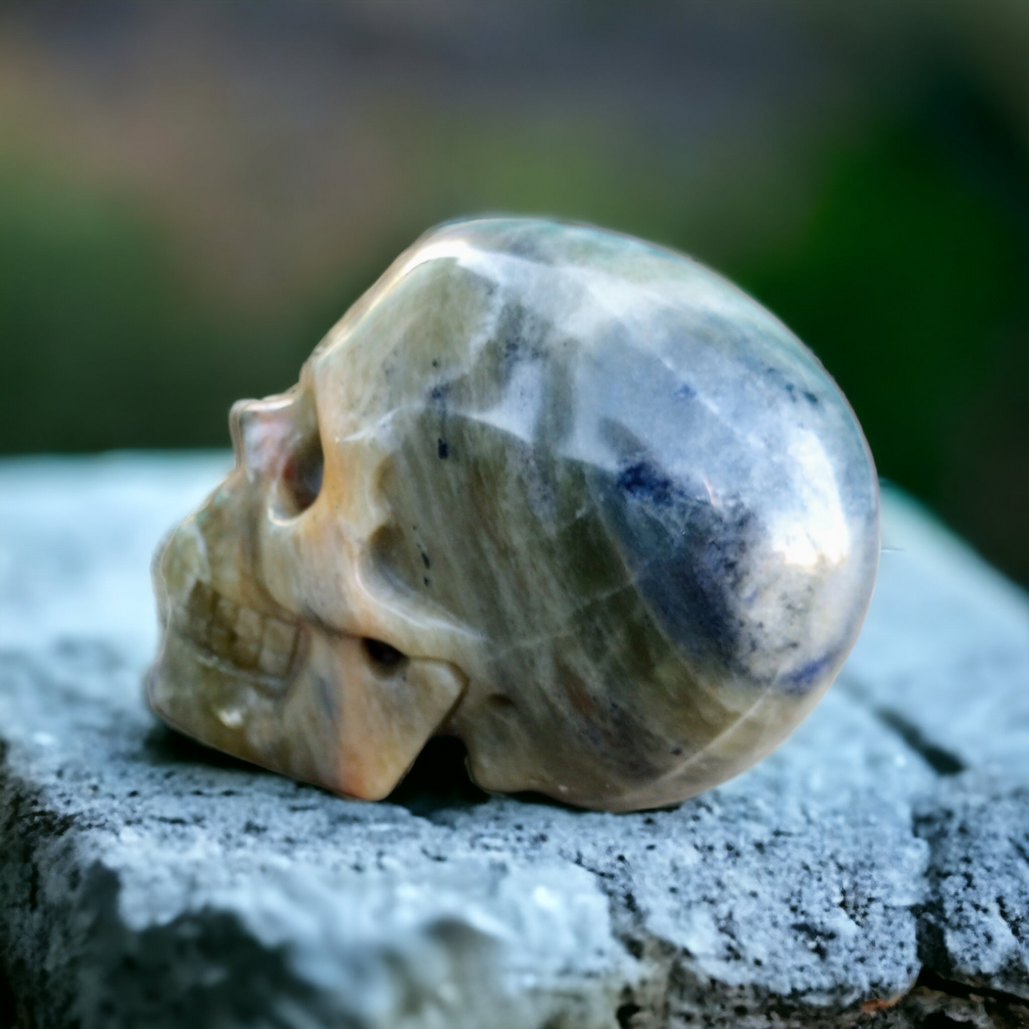 Sodalite gemstone skull carving