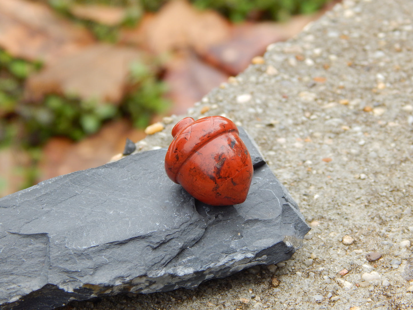 Red jasper acorn carving