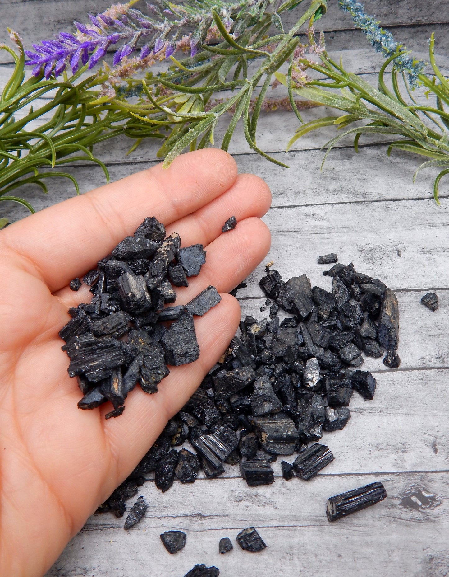 Black tourmaline chips by the ounce