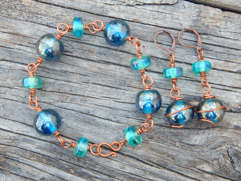 Blue bracelet and earrings set