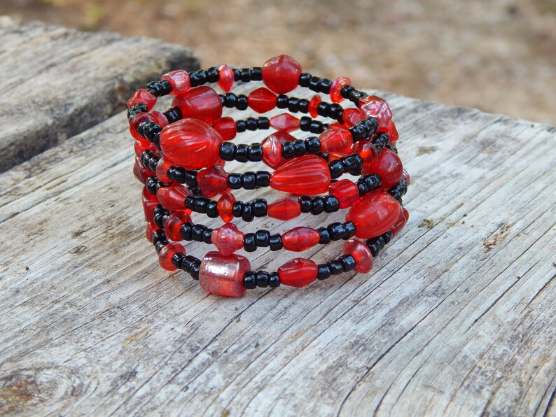 Black and red memory wire bracelet