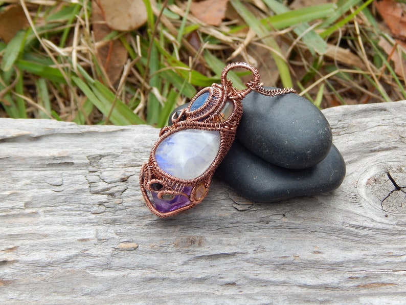 Amethyst Flat Stone Wire Wrapped Pendant - Remedywala