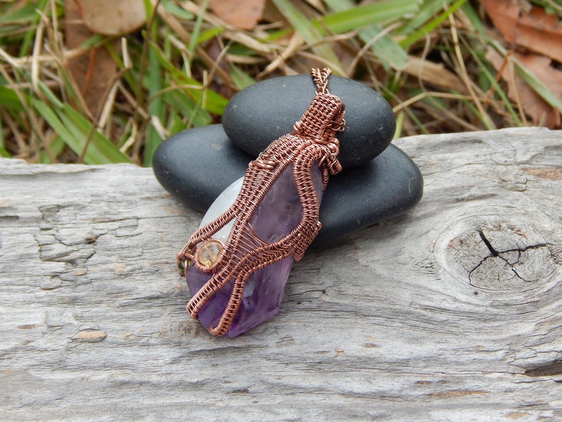 Tree of Life Teardrop Amethyst Wire Wrapped Pendant 30” Rose Gold Neck –  Lily Rose Jewelry Co