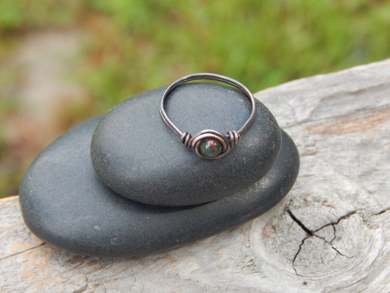Wire wrapped copper and bloodstone size 7.5 ring