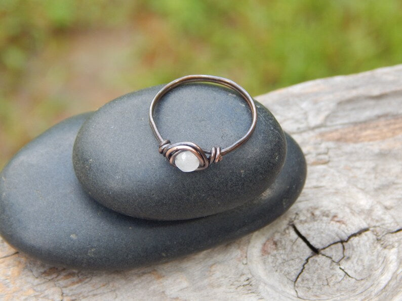 Rose quartz copper wire wrapped ring size 7.5