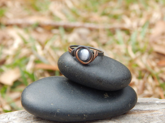 Wire wrapped cat's eye size 6 ring