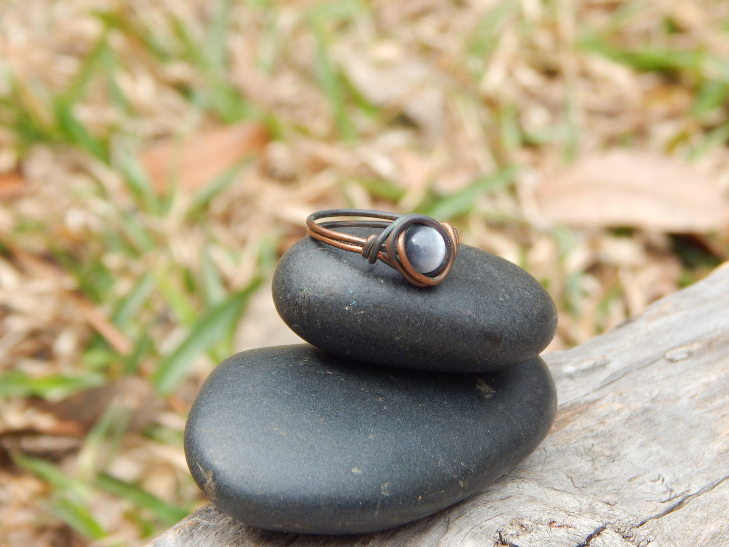 Wire wrapped cat's eye size 6 ring