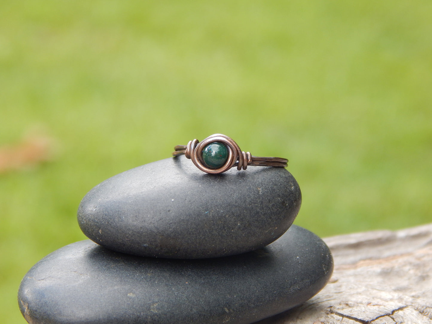 Wire wrapped size 9 bloodstone ring