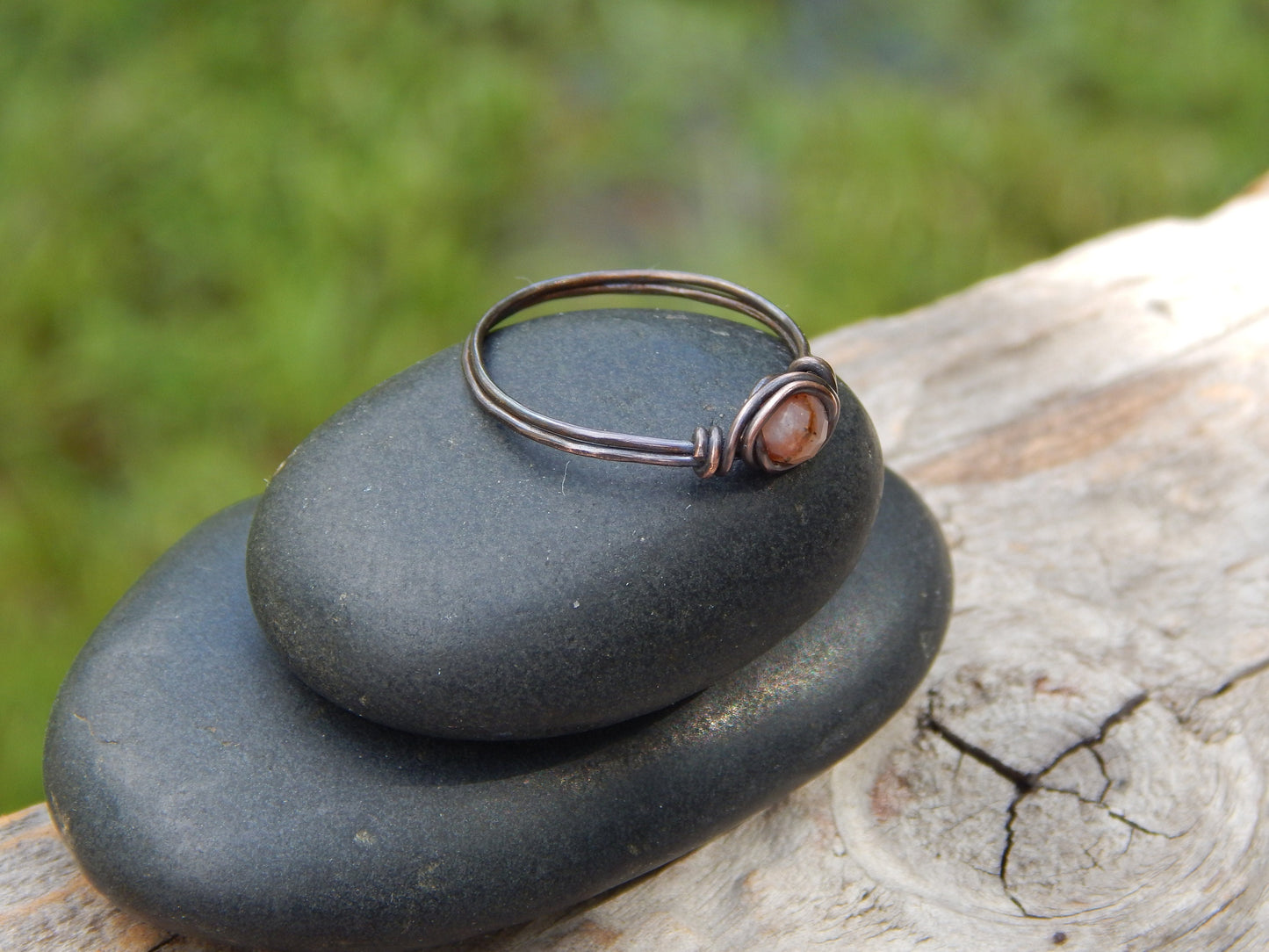 Wire wrapped pink opal size 8.5 ring
