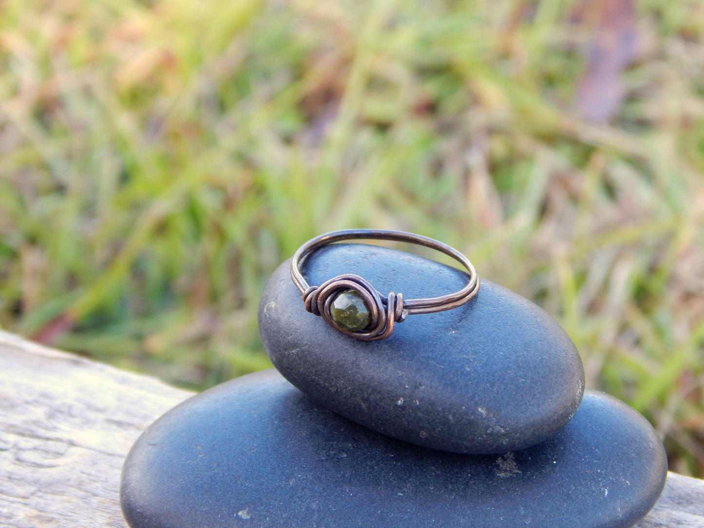 Wire wrapped unakite size 9 ring